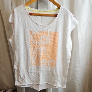 Calvin Klein White Tee with Orange Logo Sz L